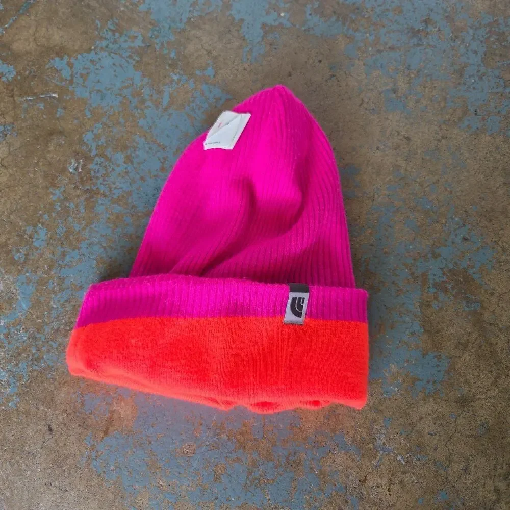 North Face Pete n Repeat Beanie Pink Reversible Knit Adult One Size Ski Winter
